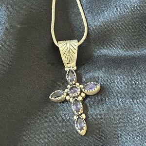 Amethyst and Silver Cross Necklace